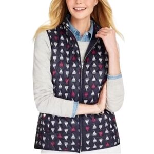 Talbots Lightweight Puffer Vest Sailboat Print Nautical‎ Navy Red Size Large